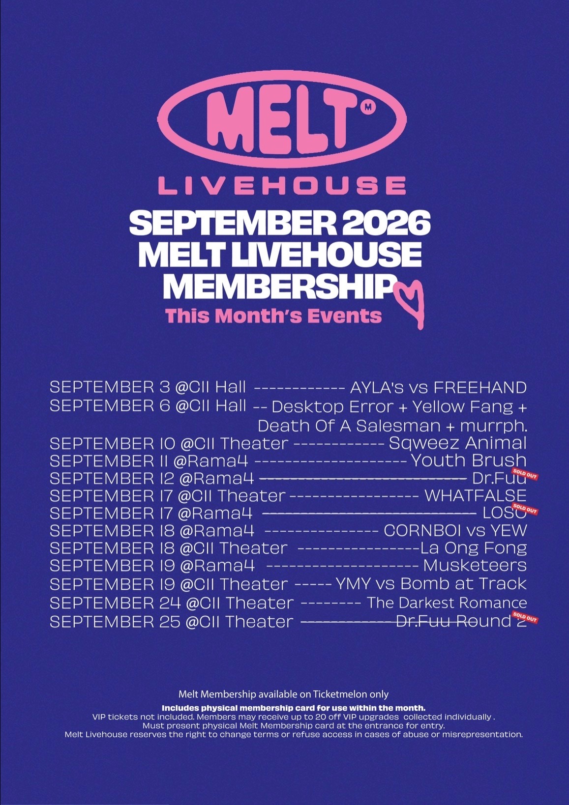Melt Livehouse Membership – September 2026