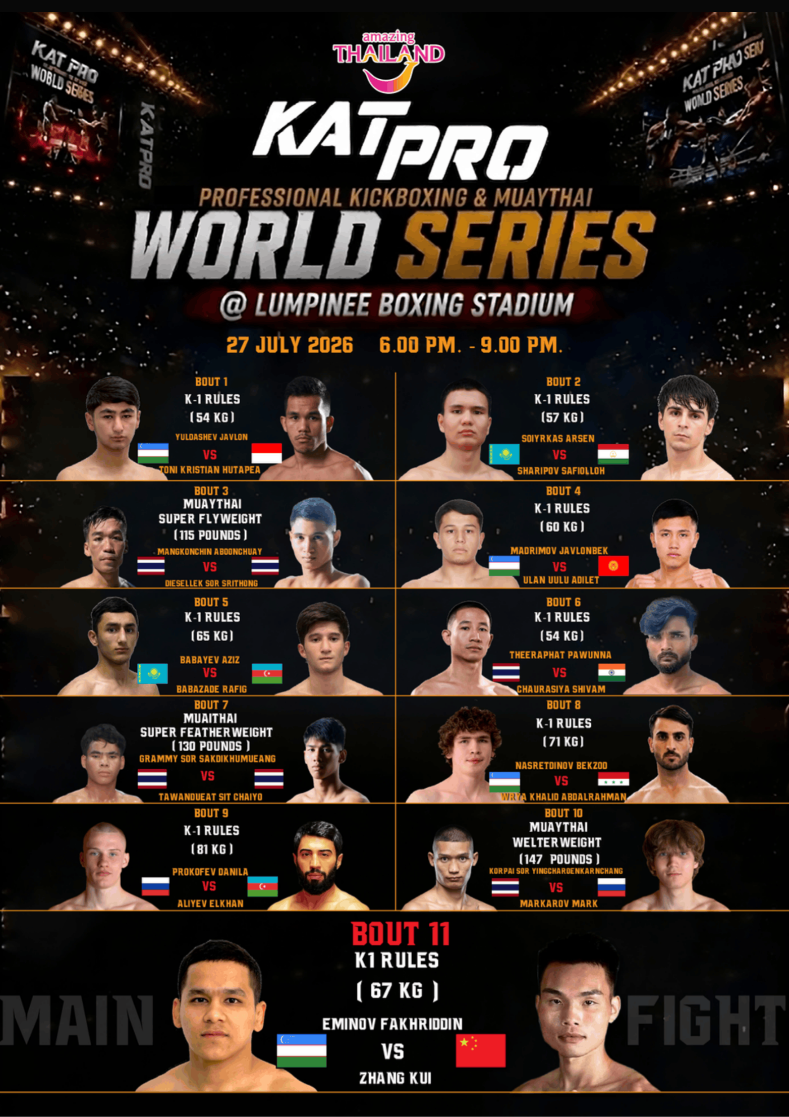 KATPRO Professional Kickboxing & Muay Thai World Series | Monday Fight – 27 July 2026