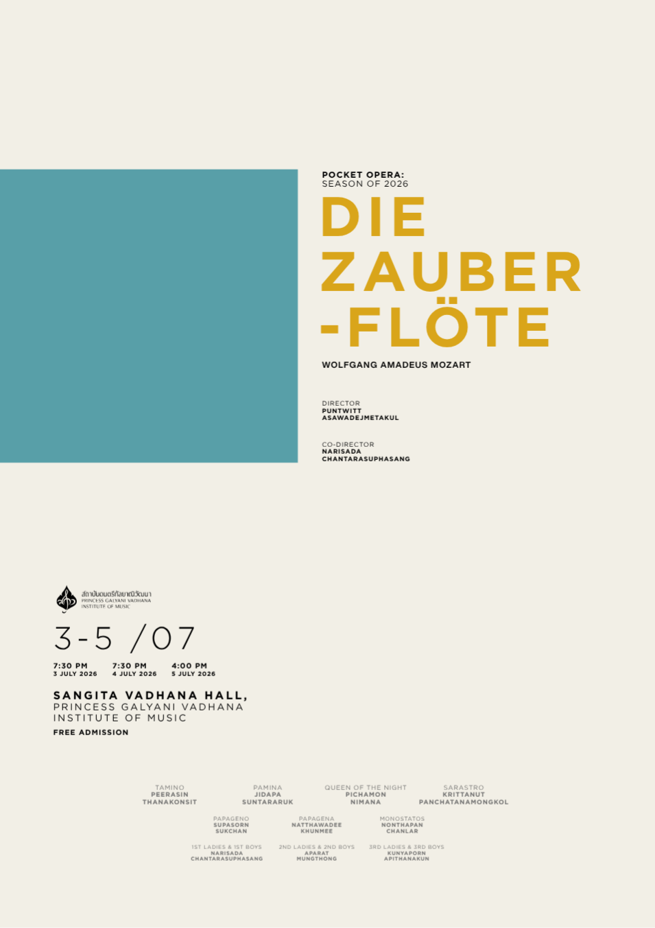 POCKET OPERA: SEASON OF 2026 - DIE ZAUBERFLÖTE (The Magic Flute)